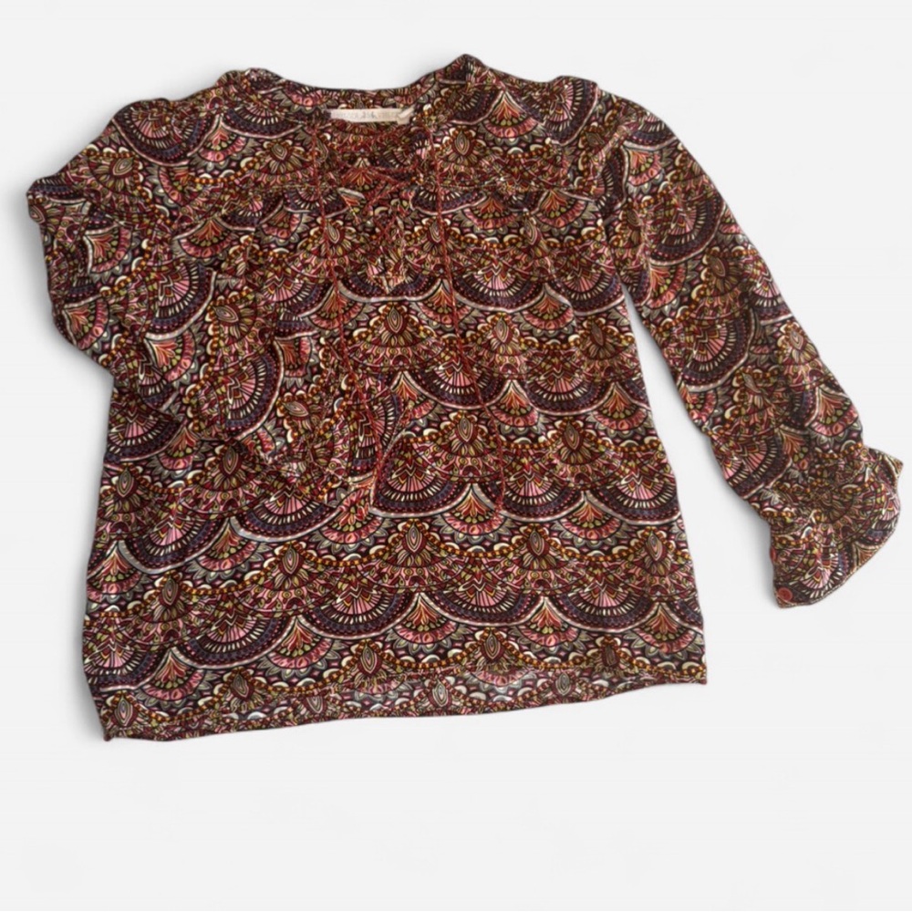 Chelsea & Violet Boho Cottagecore Lace Up Neckline Long sleeve Top